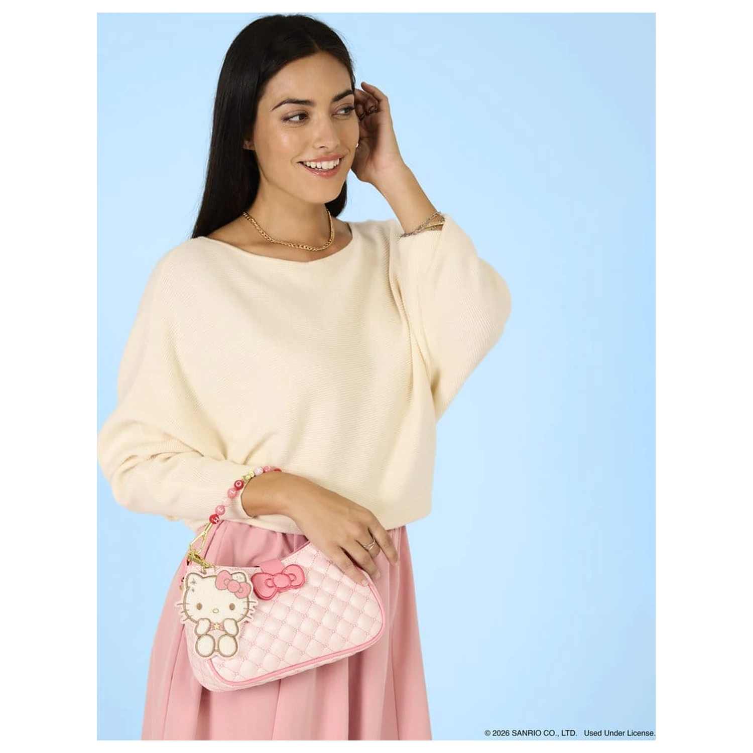 Geanta crossbody Sanrio by Loungefly cu maner din margele si breloc pentru geanta Hello Kitty Quilted poza produsului