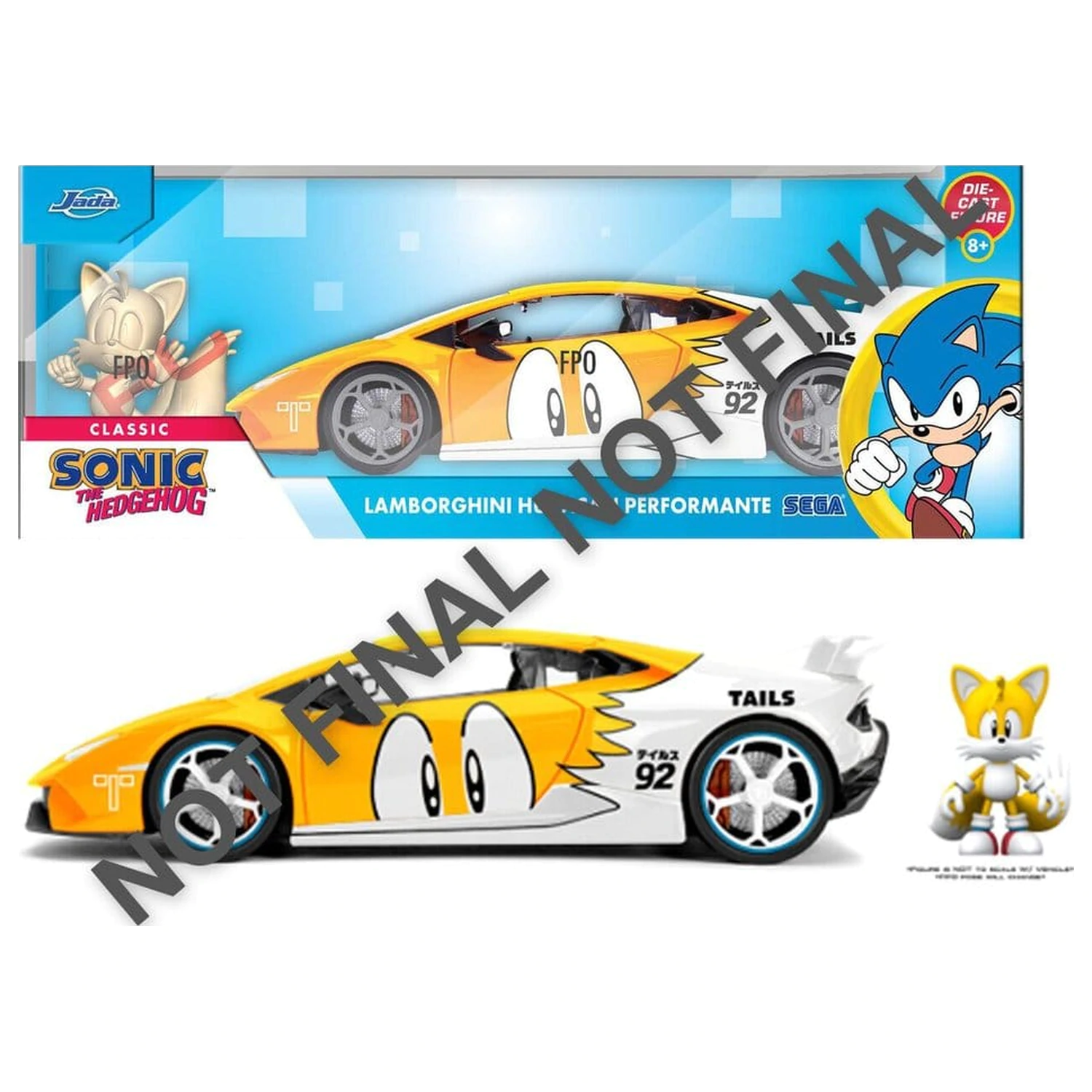 Sonic Vehicul Diecast 1:24 Tails Lamborghini Huracan 19 cm poza produsului