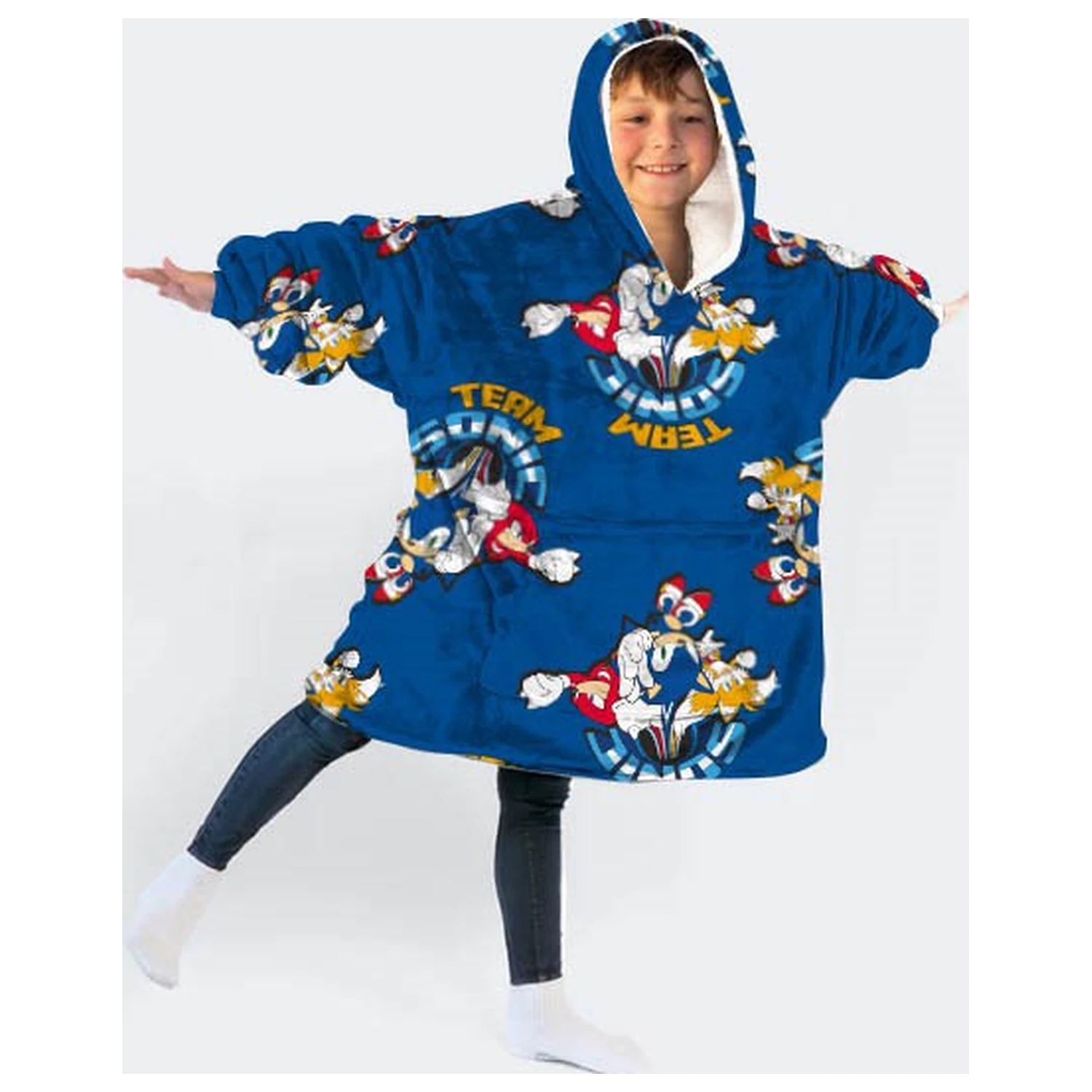 Sonic Team Pătură fleece tip poncho, de purtat, pentru 7-14 Ani poza produsului