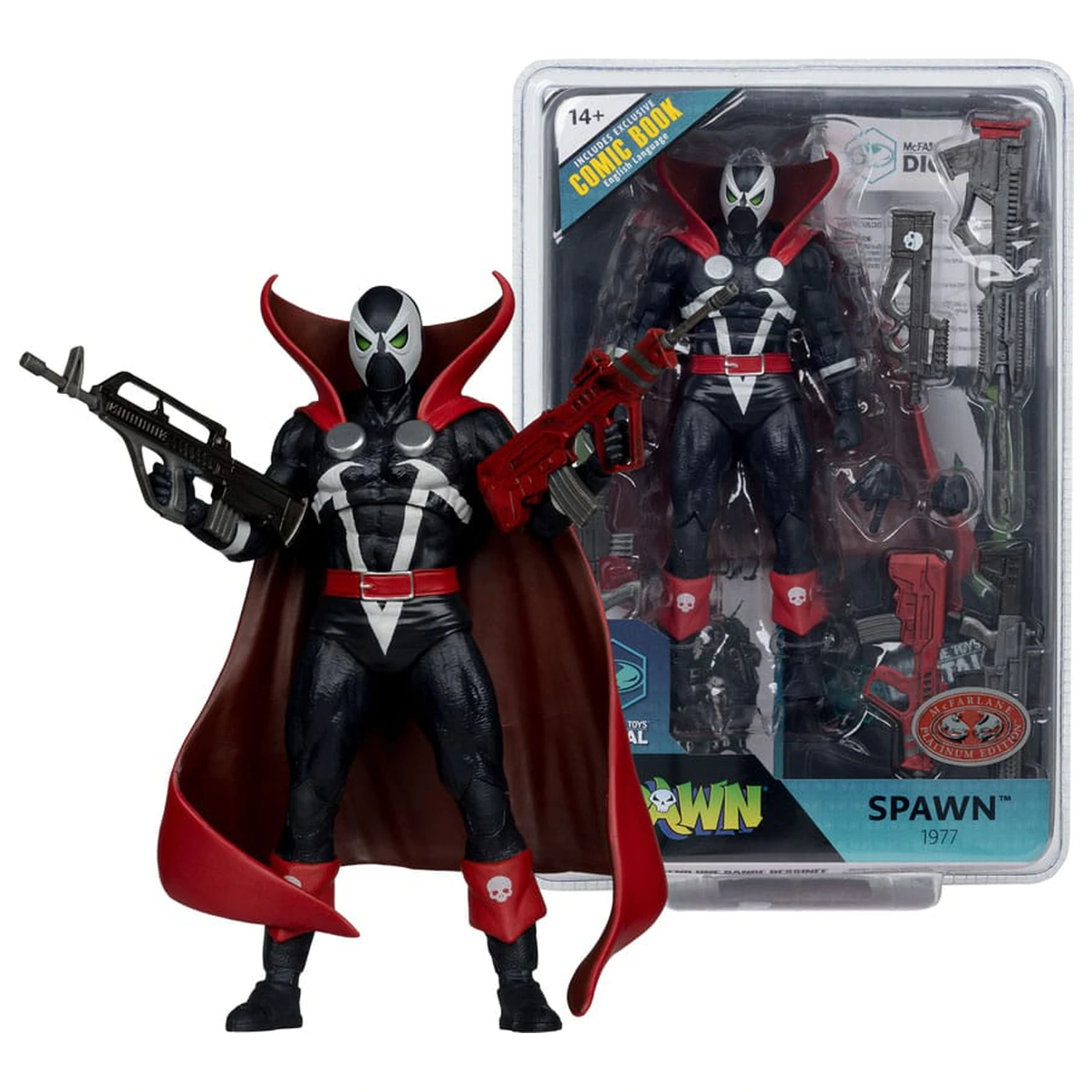 Figurina de actiune Spawn Page Punchers Spawn 1977 Red and Black (Chase) Red Platinum Edition 18 cm poza produsului