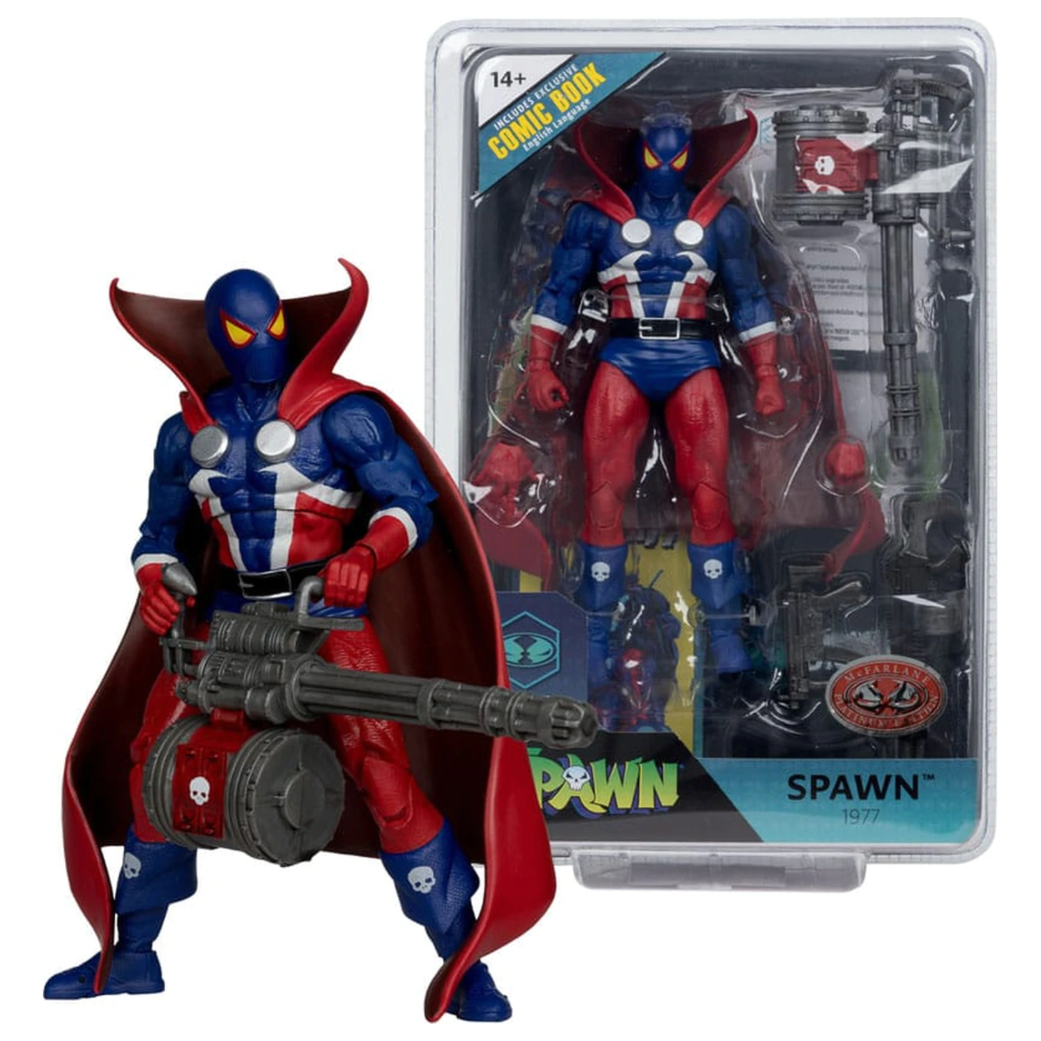Figurina de actiune Spawn Page Punchers Spawn 1977 Rosu si Albastru (Chase) Editie Platinum Rosie 18 cm poza produsului