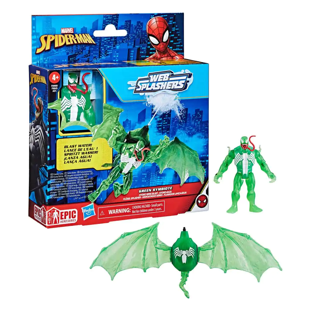 Figurină de acțiune Spider-Man Epic Hero Series Web Splashers Green Symbiote Hydro Wing Blast 10 cm poza produsului