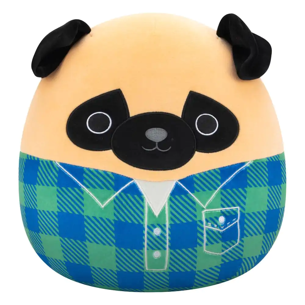 Squishmallows Plus figura de plus Mops maro in camasa Prince din flanela verde si albastra de 30 cm poza produsului