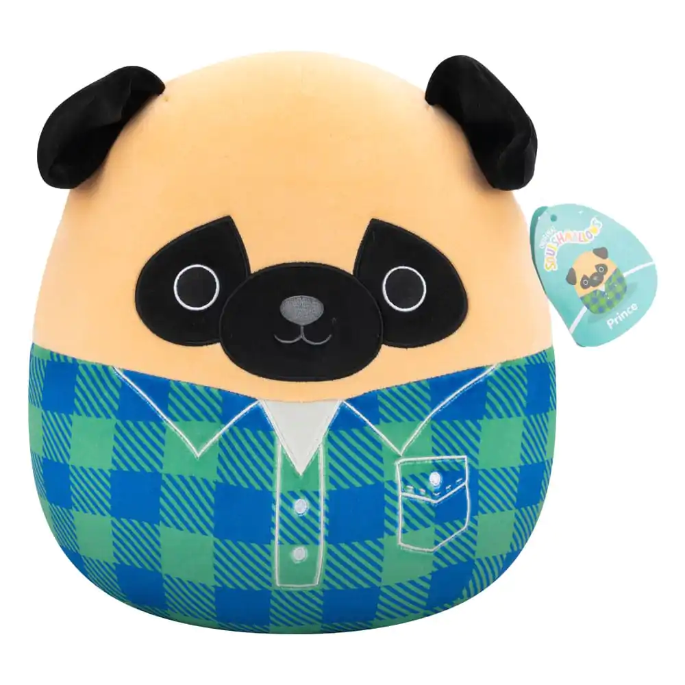 Squishmallows Plus figura de plus Mops maro in camasa Prince din flanela verde si albastra de 30 cm poza produsului