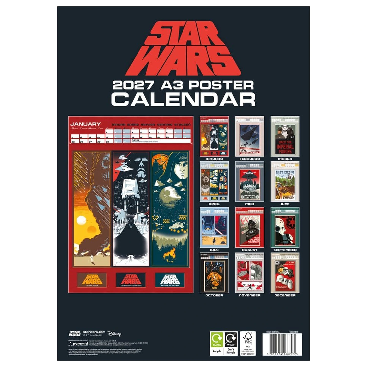 Star Wars Calendar A3 Poster 2027 poza produsului