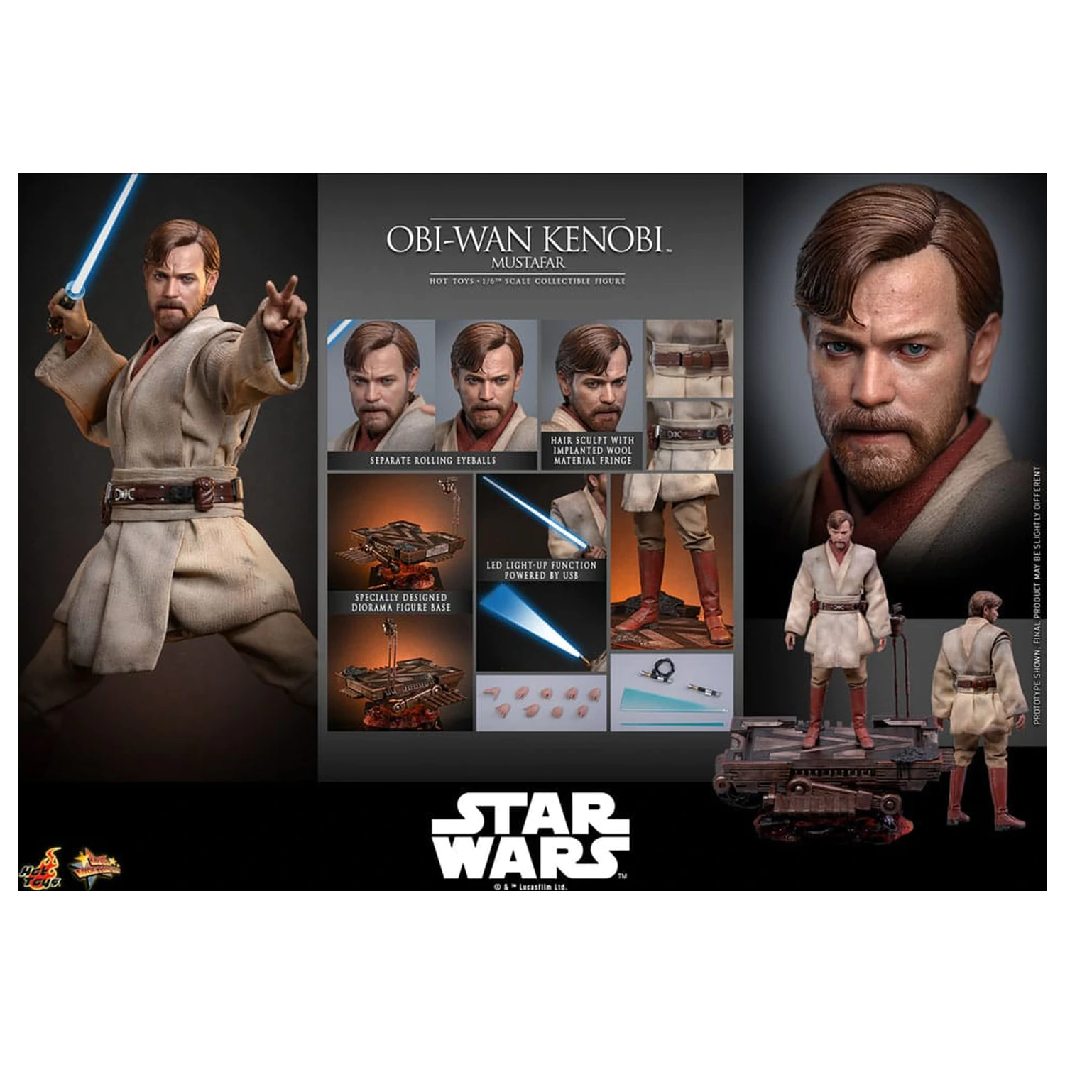 Star Wars: Episode III - Revenge of the Sith Movie Masterpiece Figurina de acțiune 1/6 Obi-Wan Kenobi (Mustafar) 31 cm poza produsului