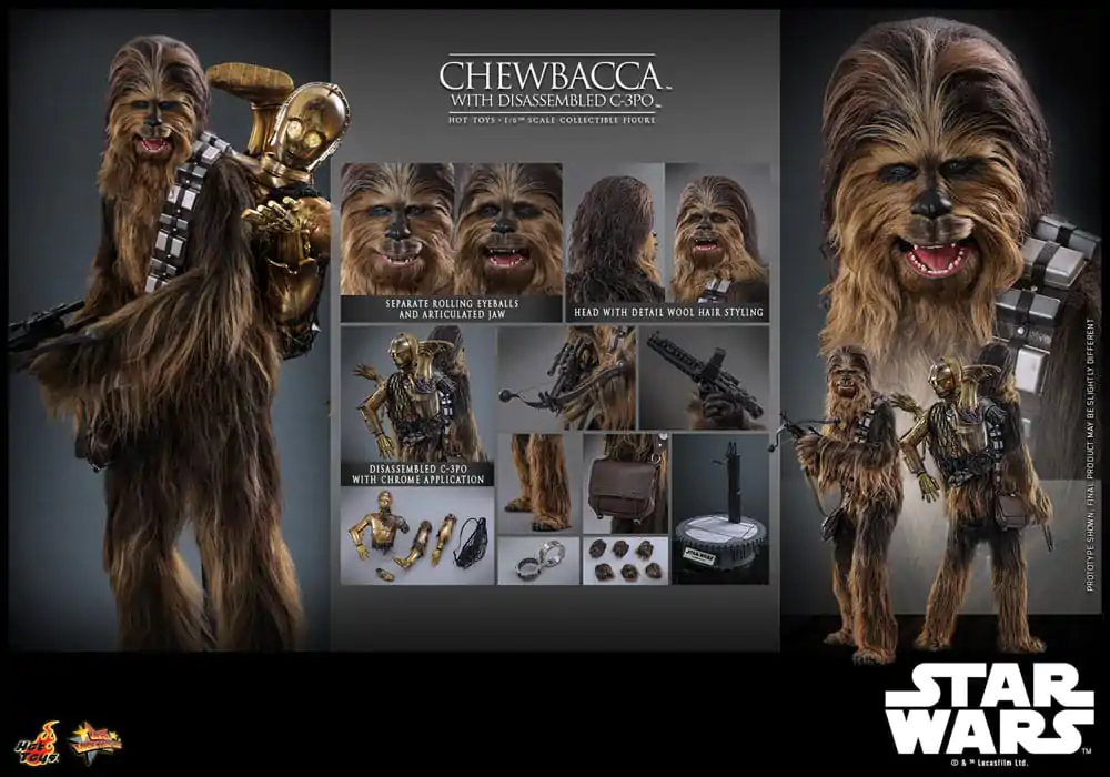 Figurină de acțiune Masterpiece film Star Wars Episode V 1/6 Chewbacca cu C-3PO dezmembrat 36 cm poza produsului