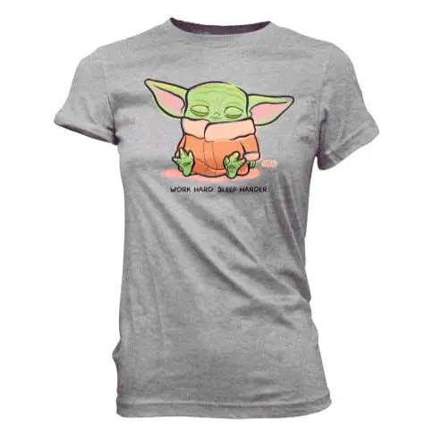 Tricou gri de dama Star Wars Mandalorian Cute Yoda The Child Sleeping poza produsului