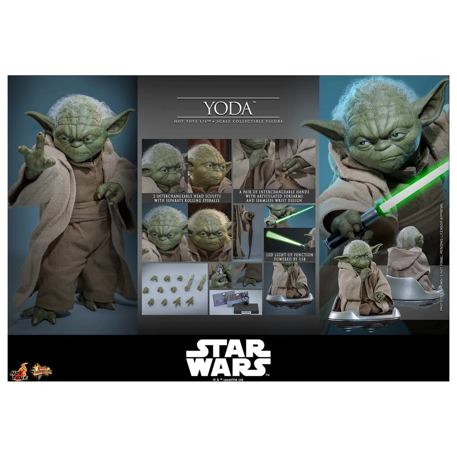 Star Wars: Revenge of the Sith Movie Masterpiece Figurina de actiune 1/6 Yoda 14 cm poza produsului