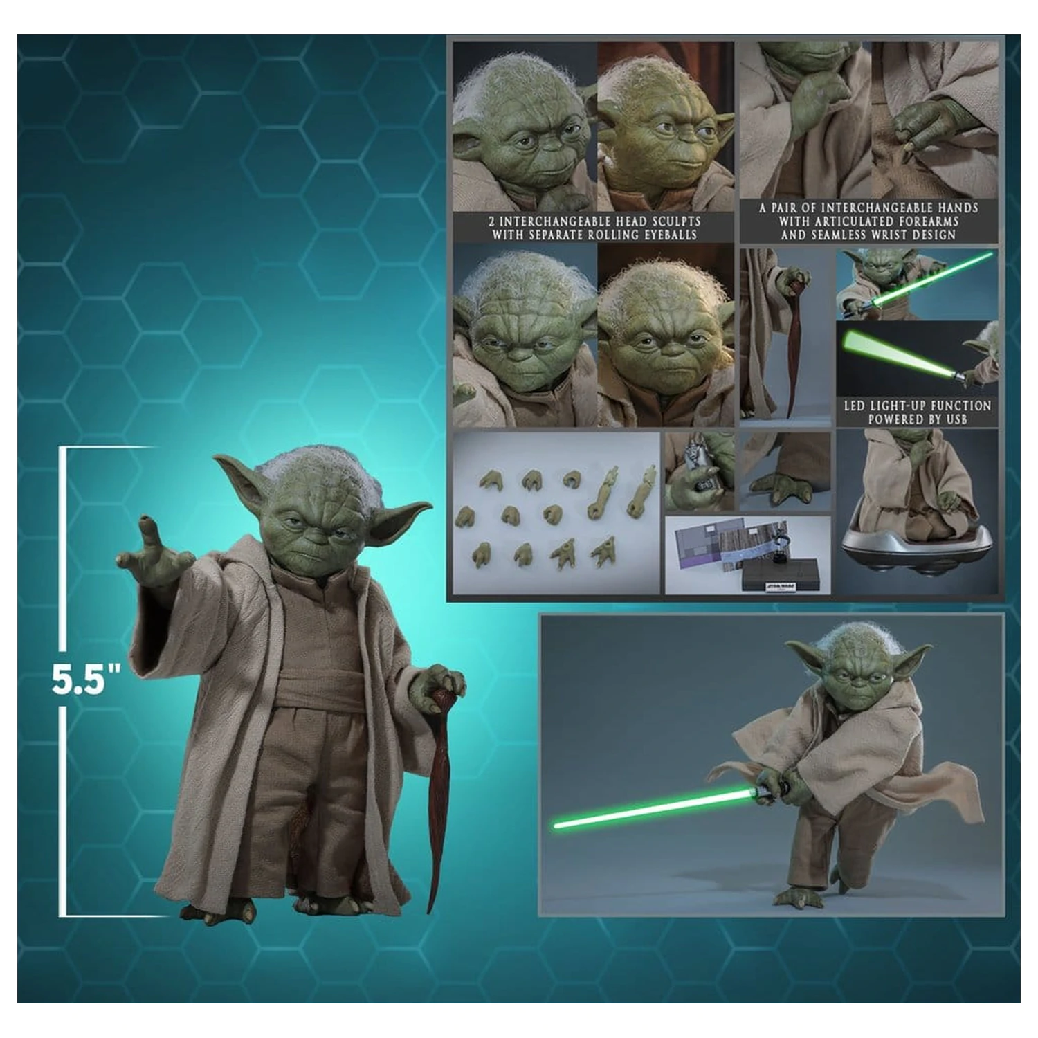 Star Wars: Revenge of the Sith Movie Masterpiece Figurina de actiune 1/6 Yoda 14 cm poza produsului