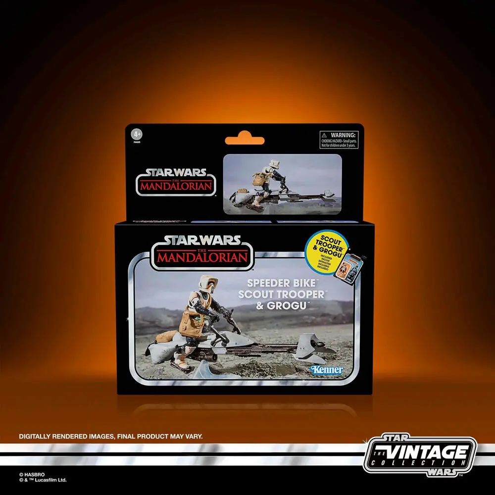 Star Wars: The Mandalorian Vintage Collection Vehicul cu Figurine Motocicletă Speeder cu Scout Trooper & Grogu poza produsului