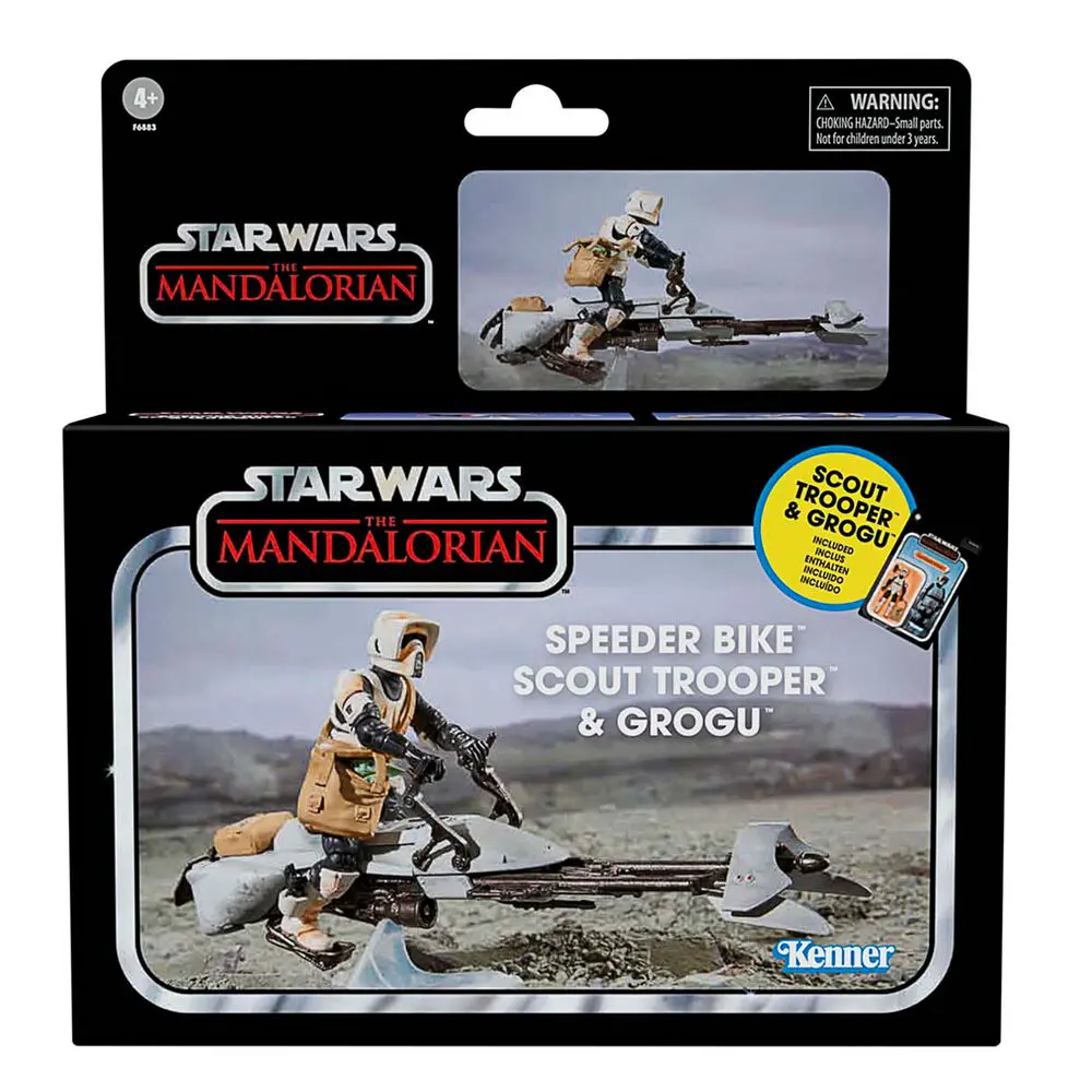 Star Wars: The Mandalorian Vintage Collection Vehicul cu Figurine Motocicletă Speeder cu Scout Trooper & Grogu poza produsului