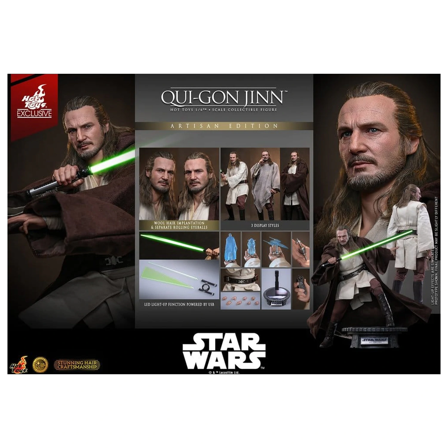 Star Wars: The Phantom Menace Movie Masterpiece Figurina de actiune 1/6 Qui-Gon Jinn (Artisan Edition) Hot Toys Exclusive 32 cm poza produsului