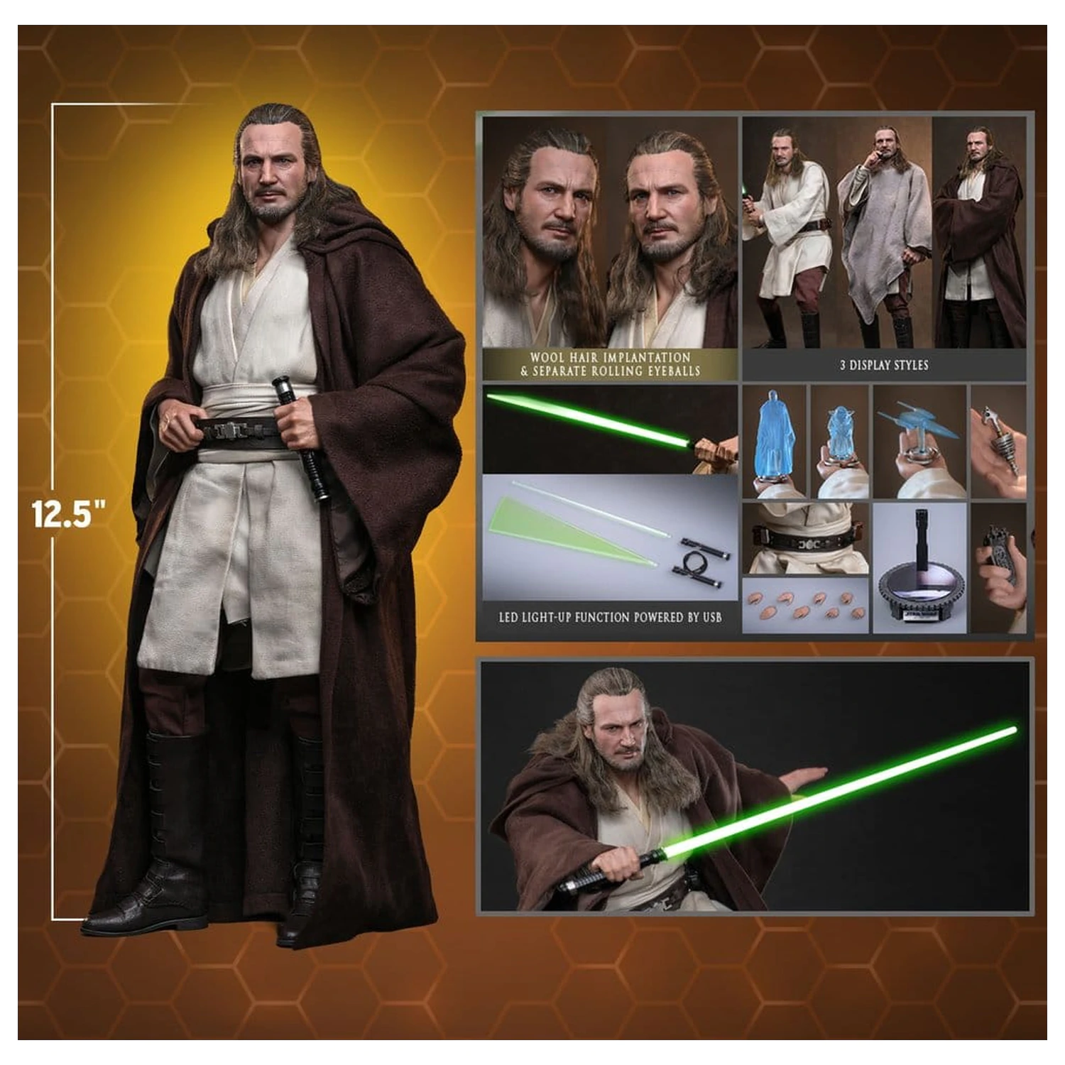 Star Wars: The Phantom Menace Movie Masterpiece Figurina de actiune 1/6 Qui-Gon Jinn (Artisan Edition) Hot Toys Exclusive 32 cm poza produsului