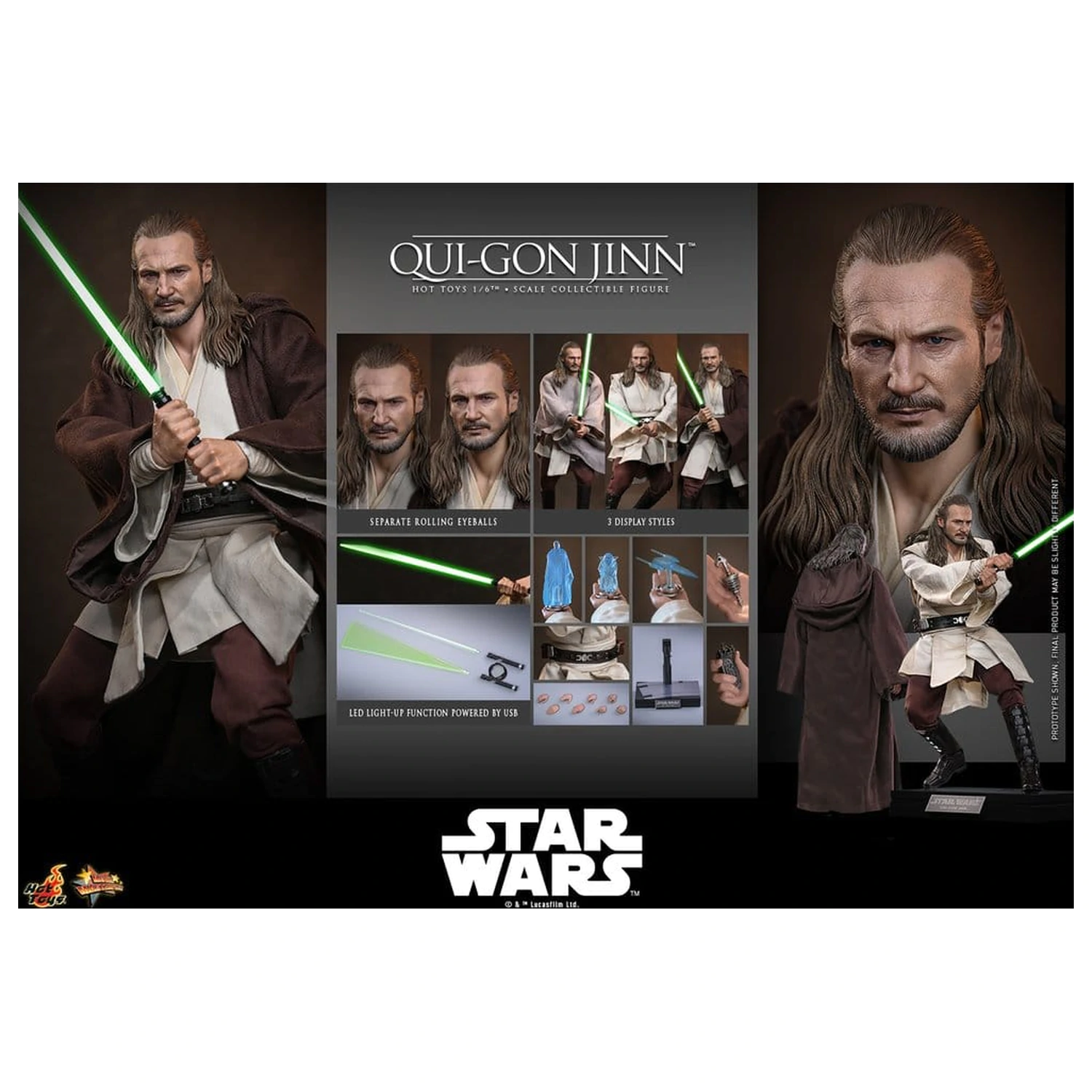 Star Wars: The Phantom Menace Movie Masterpiece Figurina de actiune 1/6 Qui-Gon Jinn (Artisan Edition) Hot Toys Exclusive 32 cm poza produsului