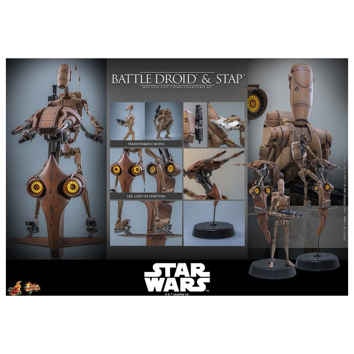 Star Wars: The Phantom Menace Movie Masterpiece Set de figurine de acțiune 1/6 Battle Droid si STAP 32 cm poza produsului