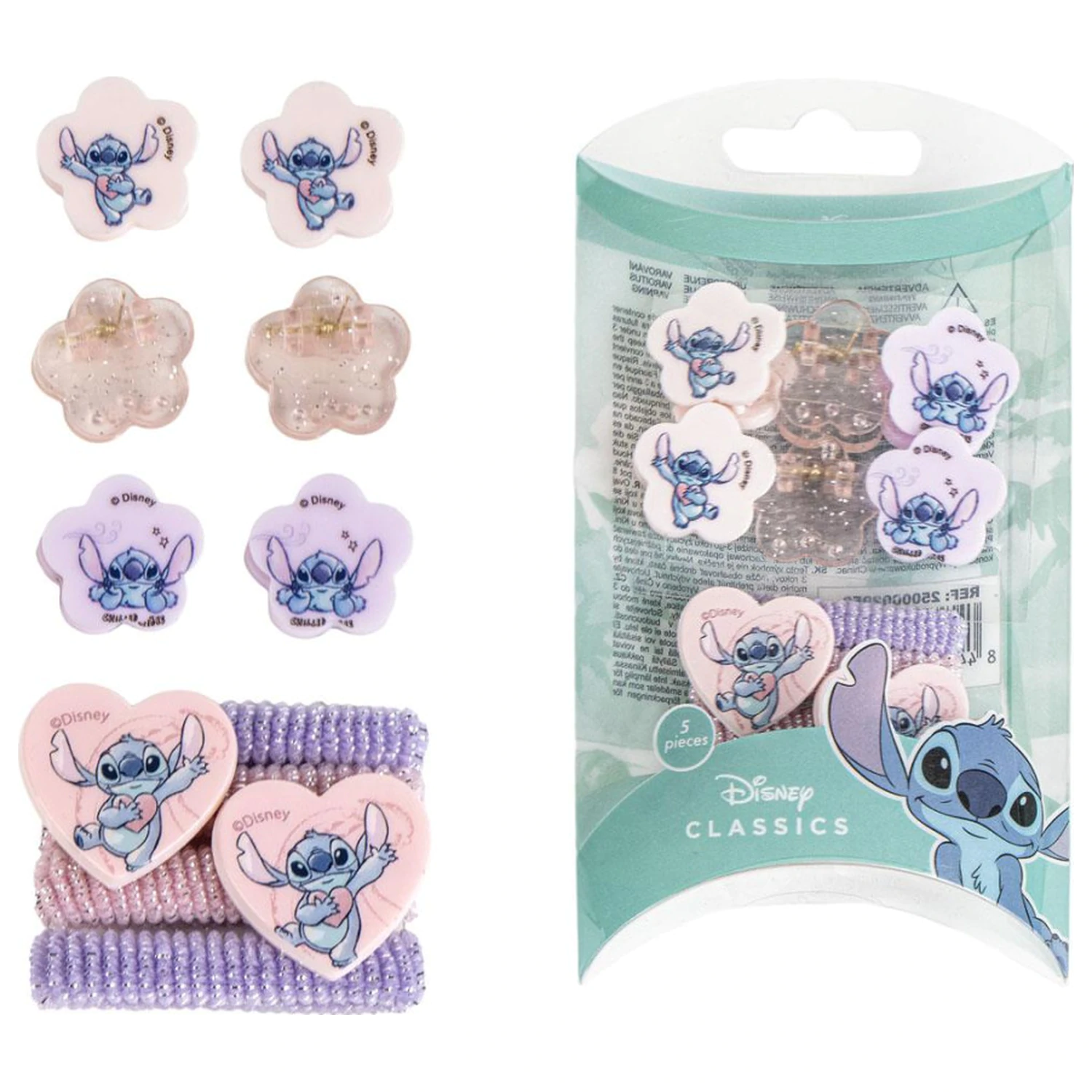 Stitch Alien Heart Hair Clip, Set Elastic Par in Cutie poza produsului