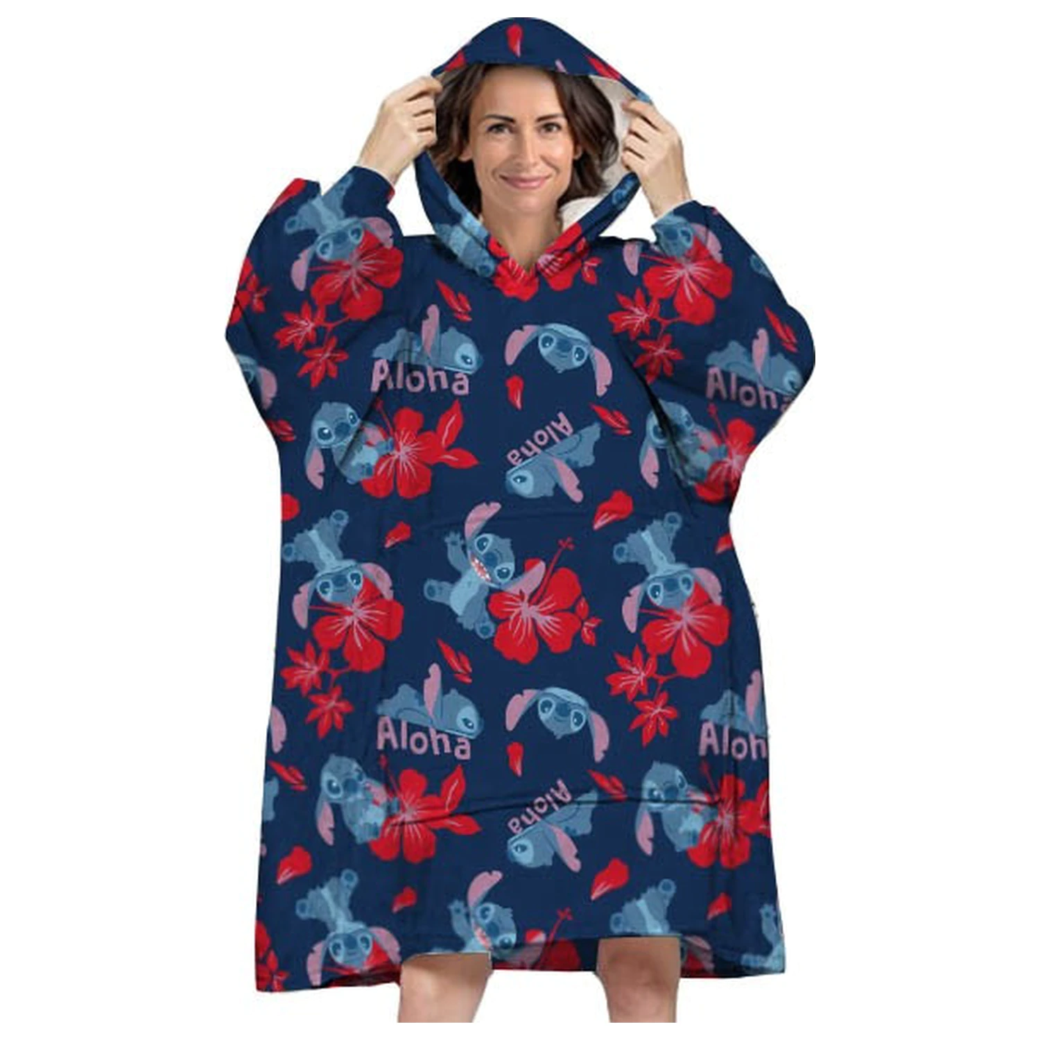 Stitch Aloha Adult Wearable Plush Pătură Fleece Poncho poza produsului