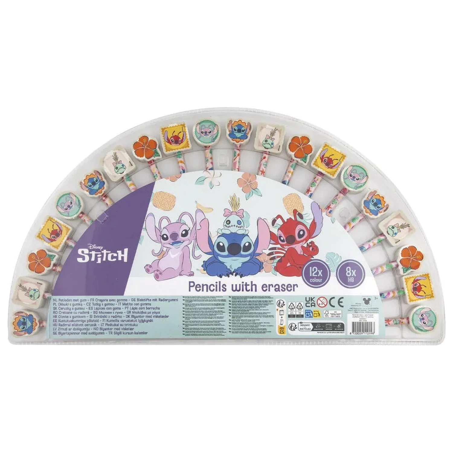 Stitch Aloha Set creioane colorate si grafit cu varfuri de radiera, 20 bucati poza produsului