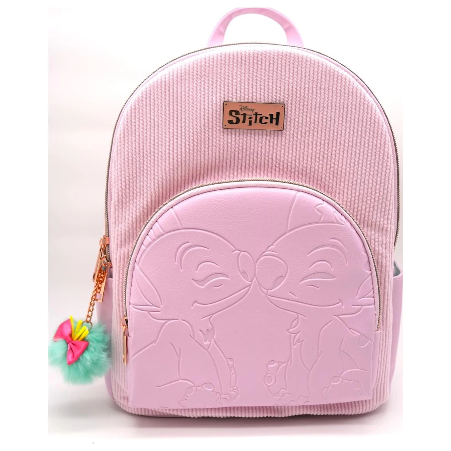 Rucsac Stitch & Angel Fashion Duo din catifea reiată roz 32x25x14cm poza produsului