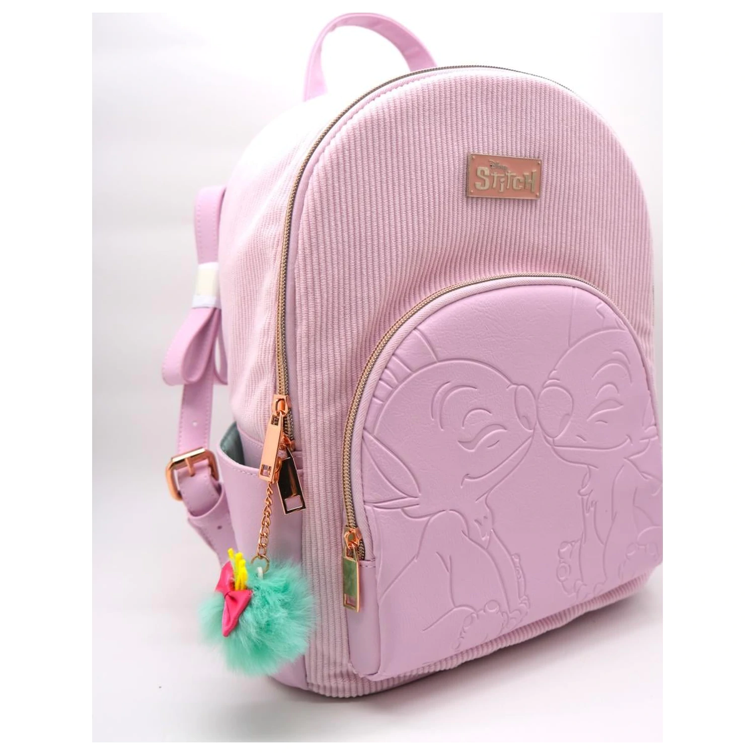 Rucsac Stitch & Angel Fashion Duo din catifea reiată roz 32x25x14cm poza produsului
