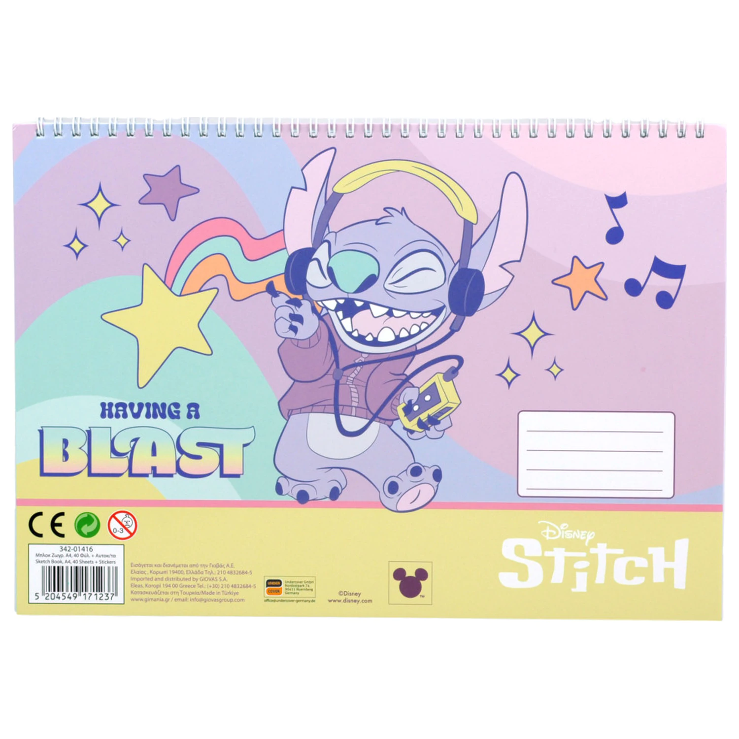 Stitch Blast A/4 Caiet de schite spiralat 40 de foi cu autocolante poza produsului