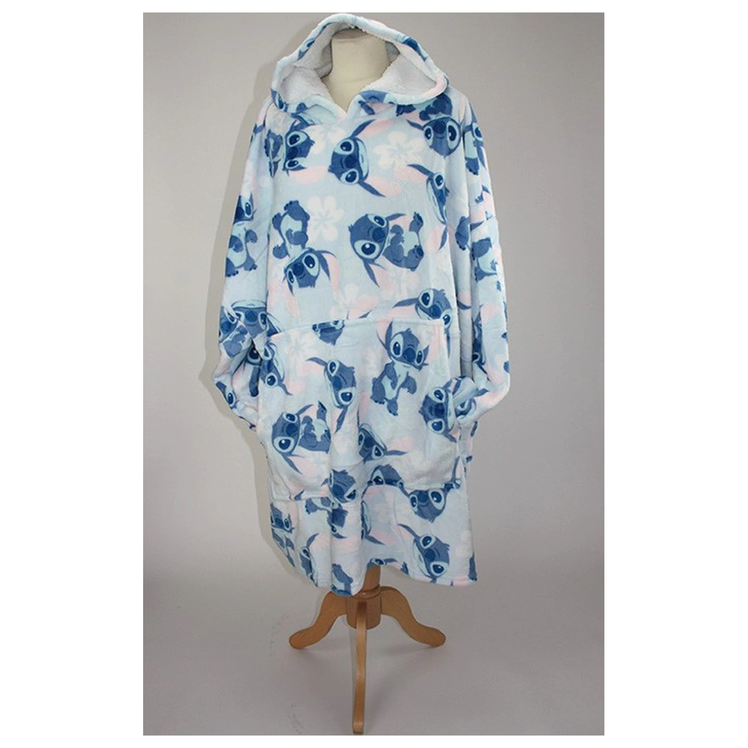 Stitch Blue Plush Fleece Pătura Portabilă Tip Poncho pentru 7-14 Ani poza produsului