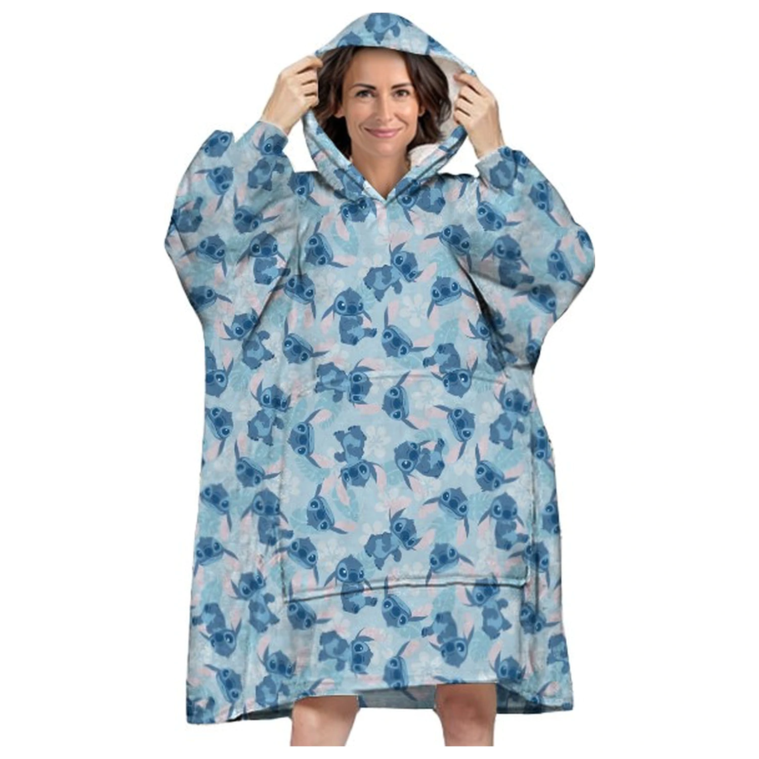Lilo and Stitch Pătură fleece de pluș albastru pentru adulți, Poncho poza produsului