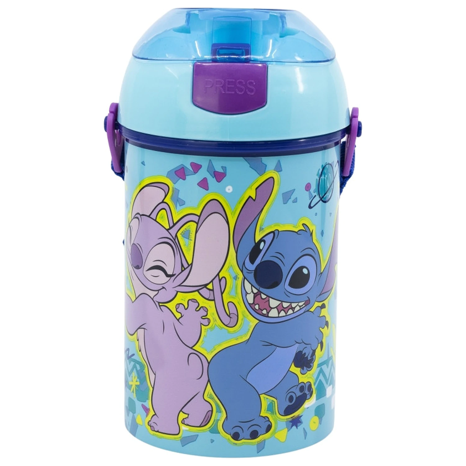 Stitch Dance Sticla de apa din plastic cu pai si agatatoare 450 ml poza produsului