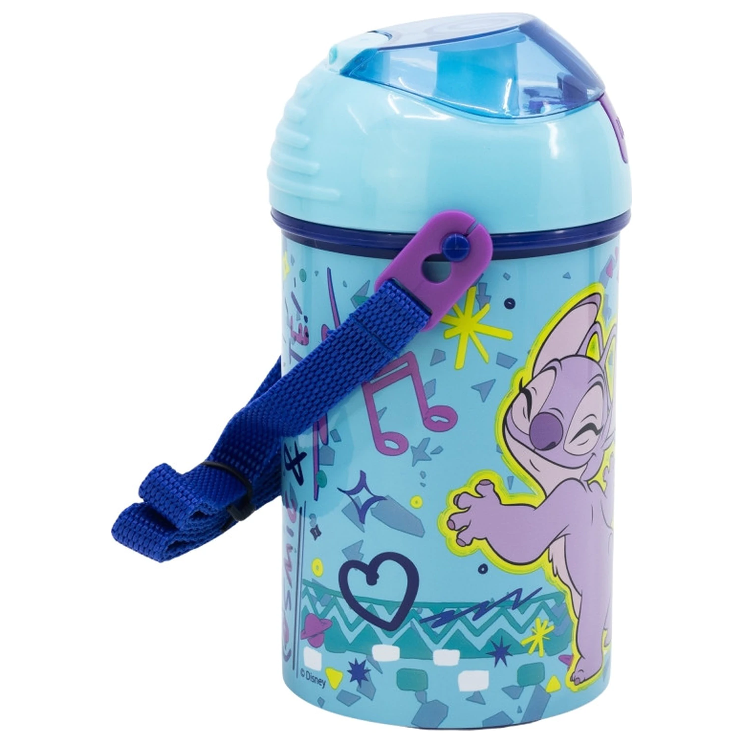 Stitch Dance Sticla de apa din plastic cu pai si agatatoare 450 ml poza produsului
