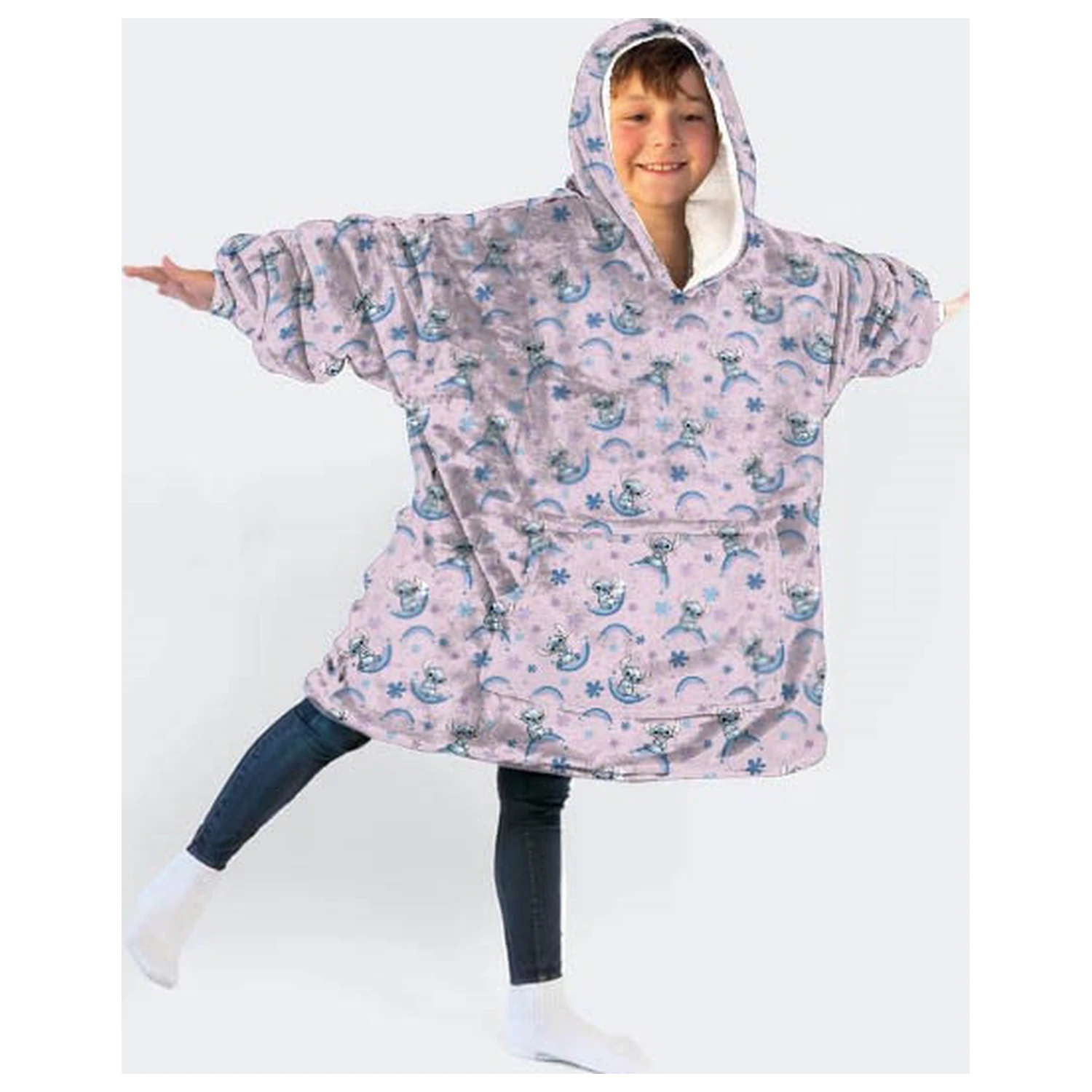 Stitch Dreamy Plus fleece patura purtabila poncho pentru varste 7-14 poza produsului