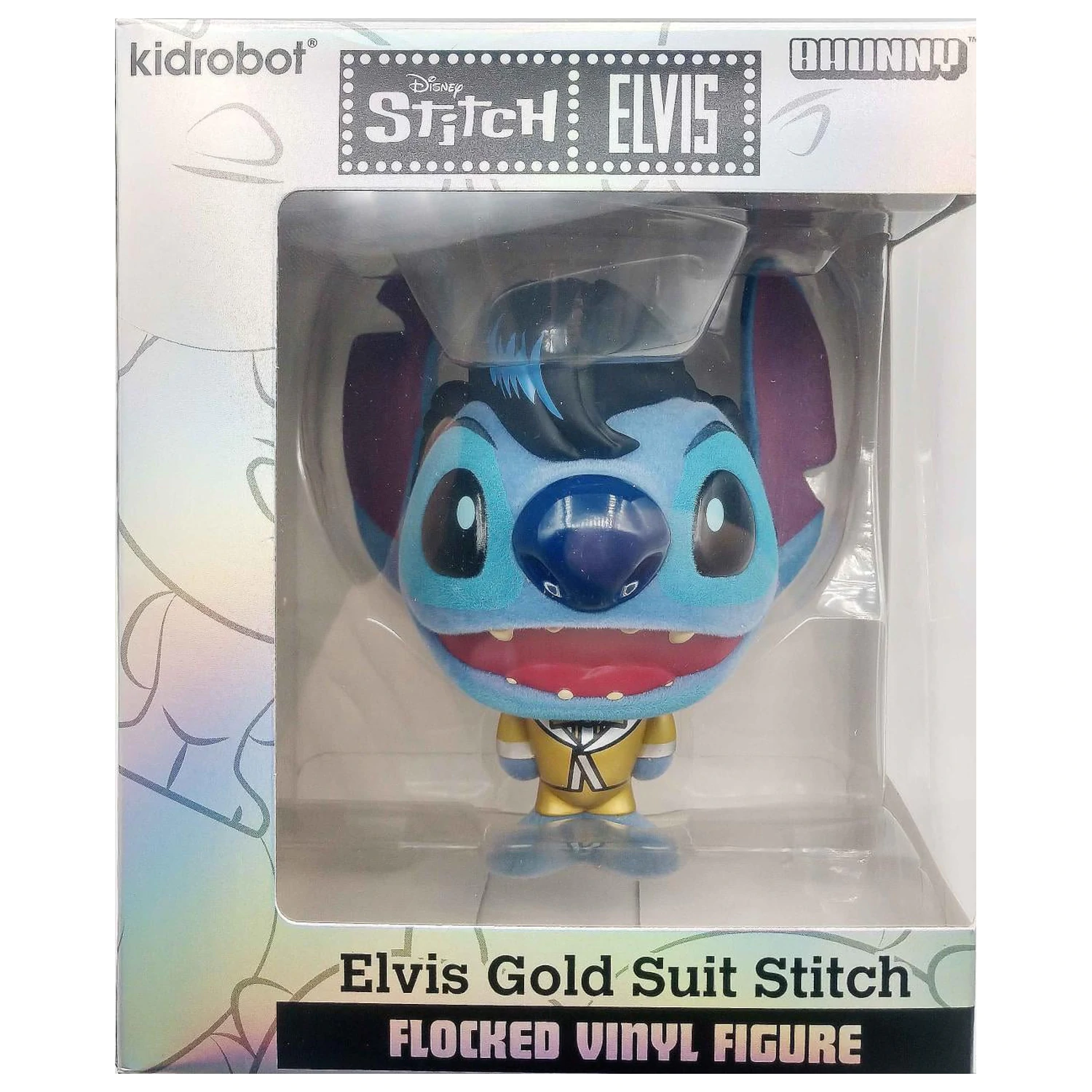 Stitch Elvis Gold Suit Bhunny Flocked Figurina de vinil poza produsului