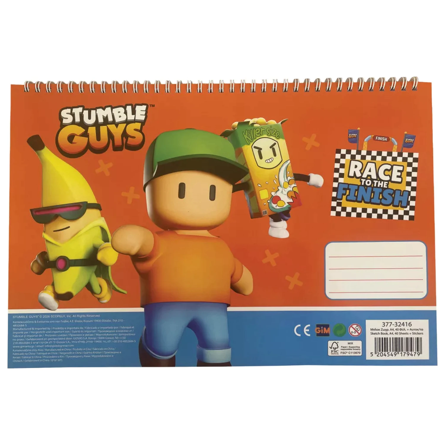 Stumble Guys Race A/4 Bloc de desen spiralat cu 40 de pagini cu autocolante poza produsului