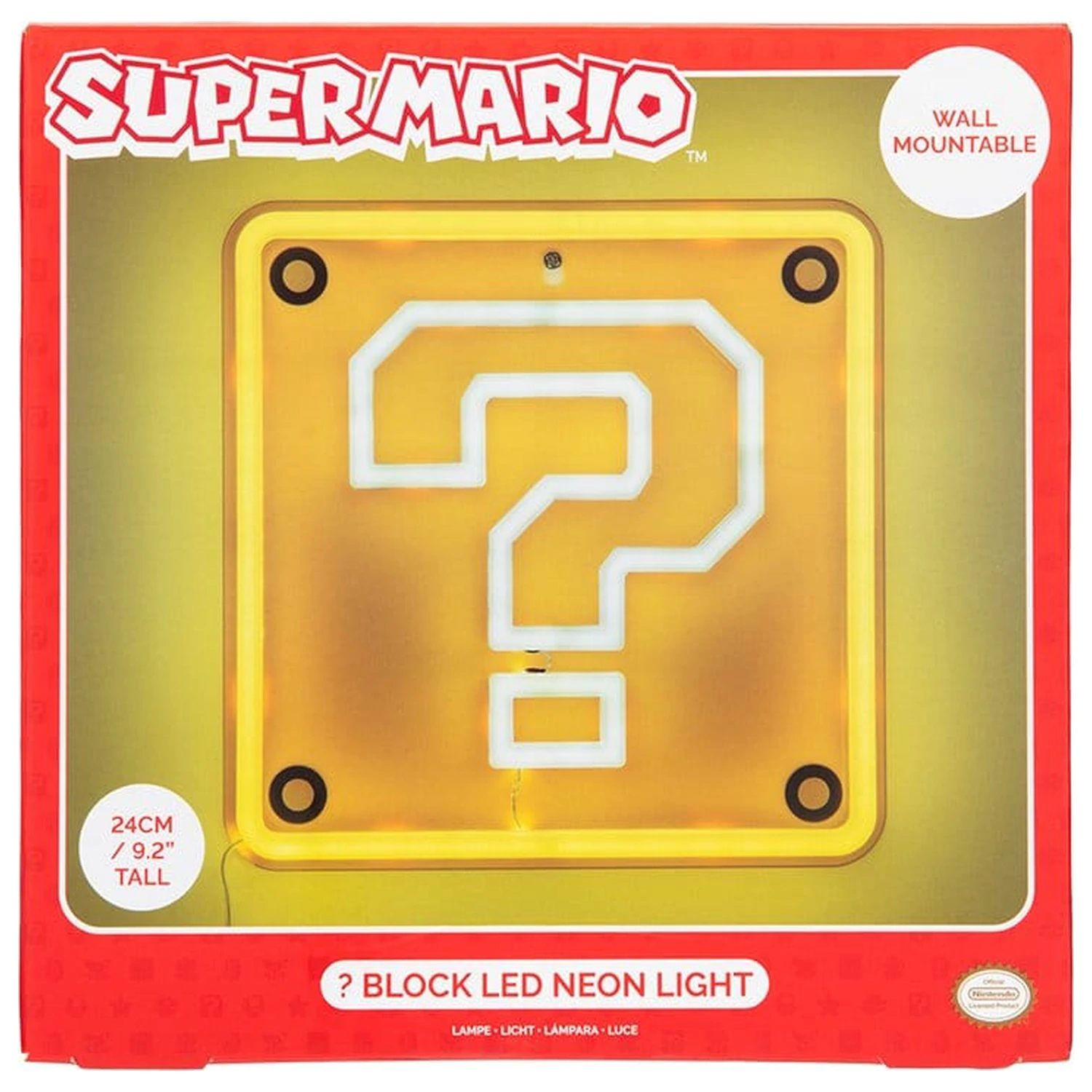 Super Mario LED Neon Lampa de perete Question Block 24 x 24 cm poza produsului