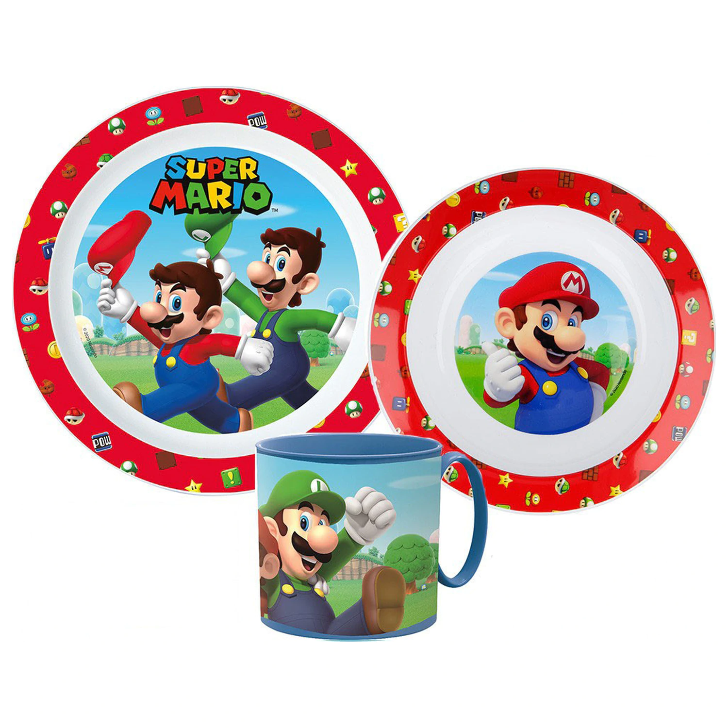 Set de vase Super Mario Mushroom Kingdom, set micro plastic cu cana 265 ml poza produsului