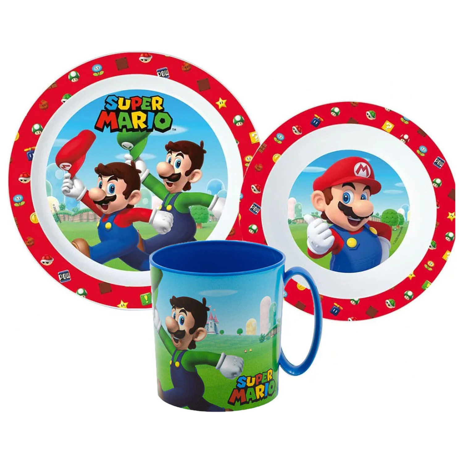 Set de vesela Super Mario Mushroom Kingdom, Micro Plastic Set cu cana de 350 ml poza produsului