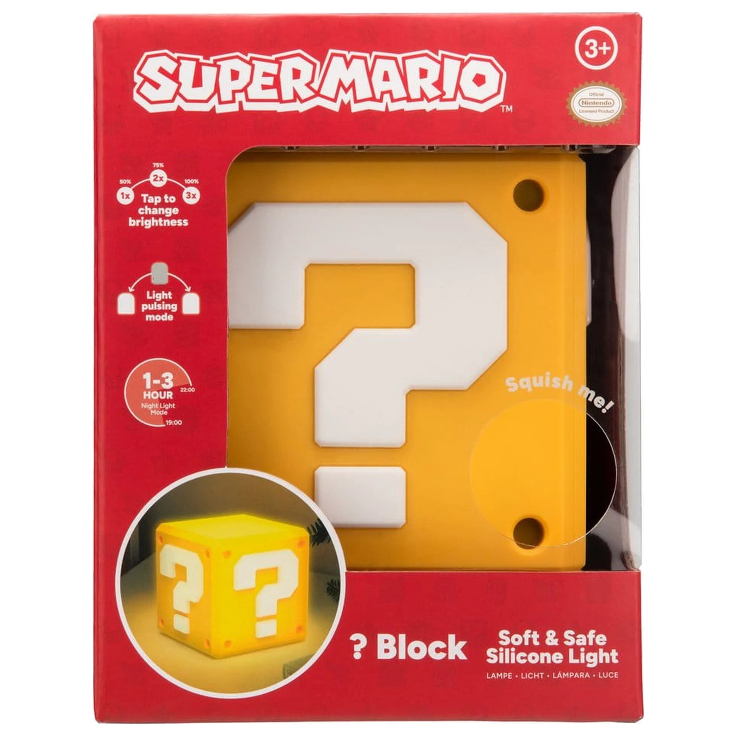 Super Mario SquishyGlo Silicon Light Question Block 13 cm poza produsului