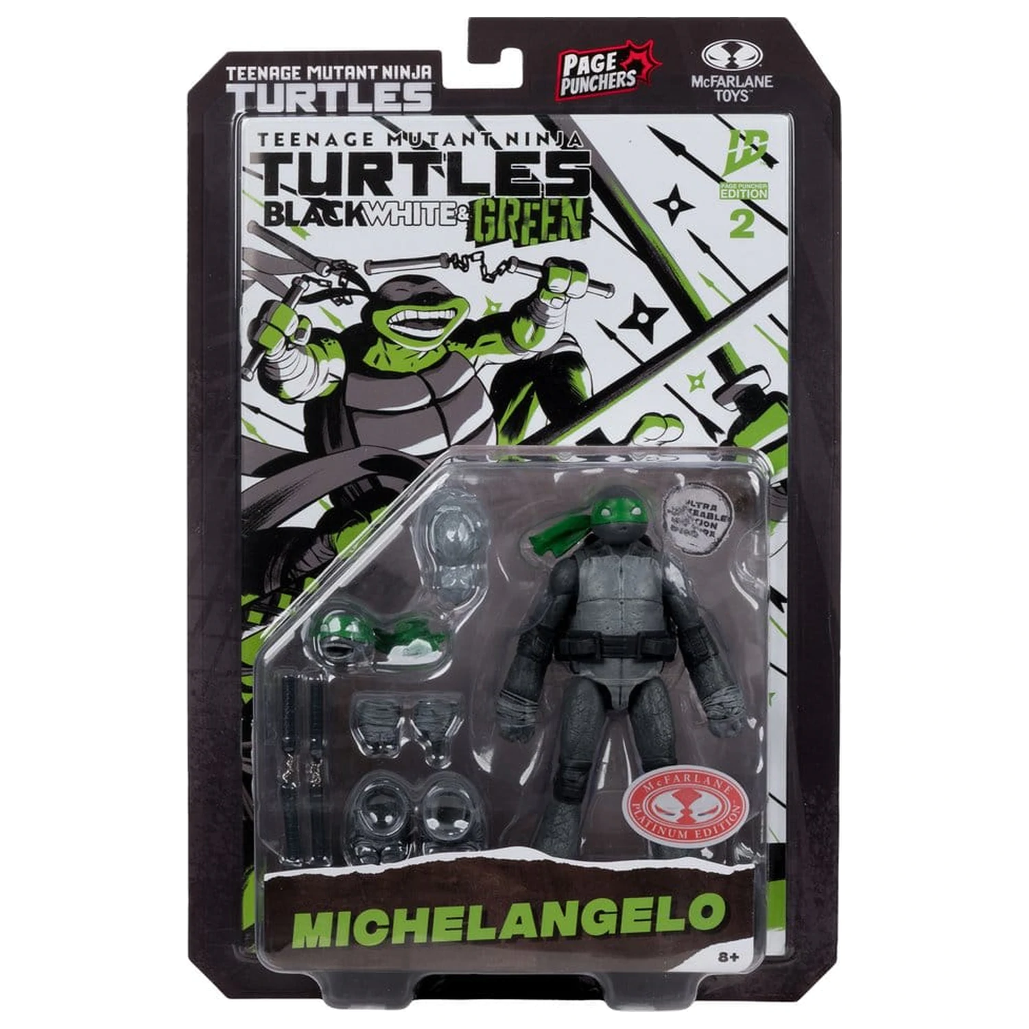 Teenage Mutant Ninja Turtles Page Punchers figurina de actiune Michelangelo (Black White & Green) (Red Platinum Edition) 13 cm poza produsului