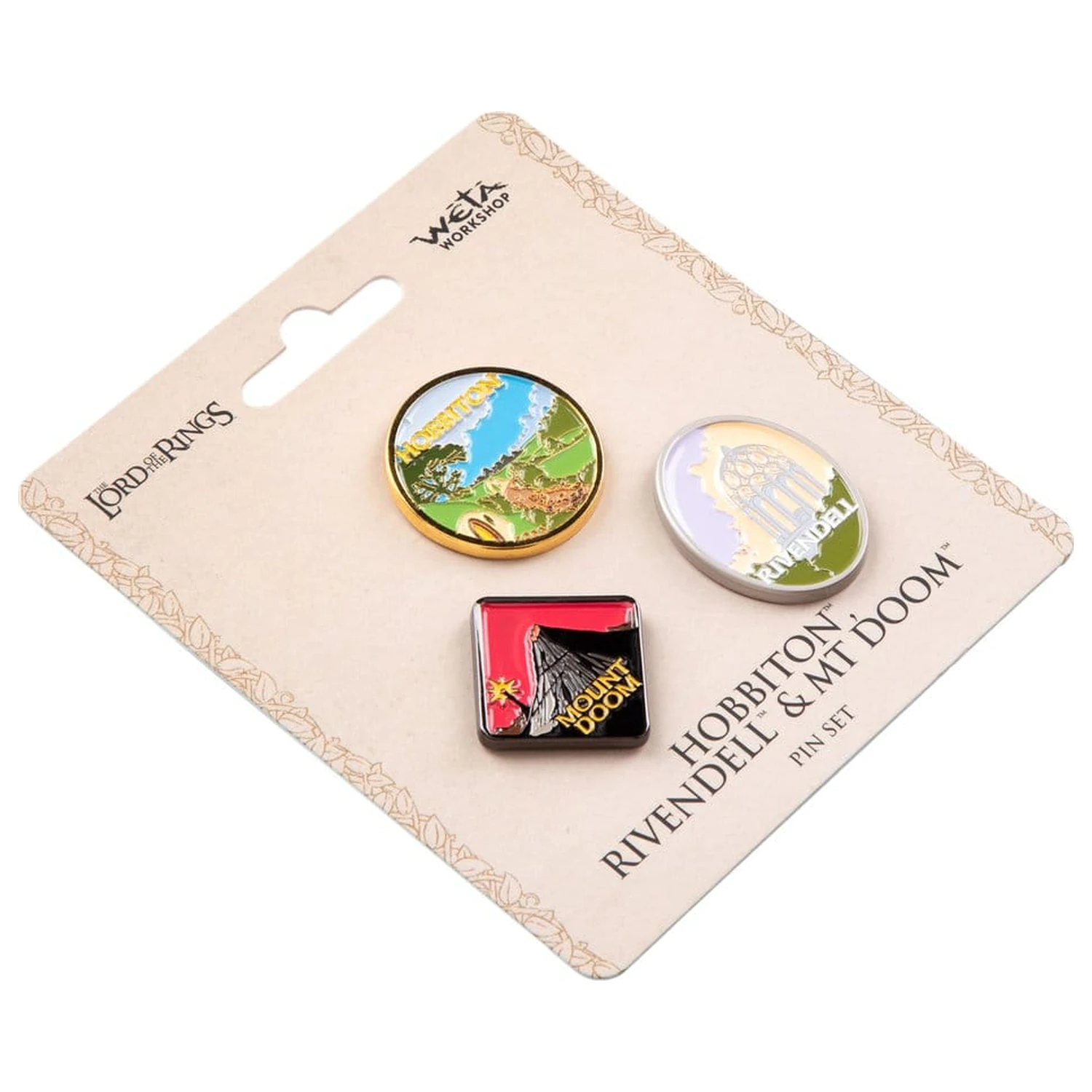 Set de insigne The Lord of the Rings Trilogy Hobbiton, Rivendell si Mount Doom poza produsului