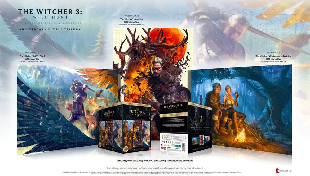The Witcher 3 Puzzle Triology Wild Hunt 10 Years of Killing Monsters (3 x 1000 piese) poza produsului