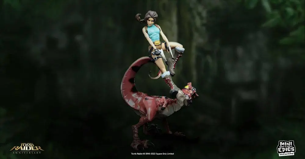 Figurină de vinil Tomb Raider Mini Epics Lara Croft & Raptor 24 cm poza produsului