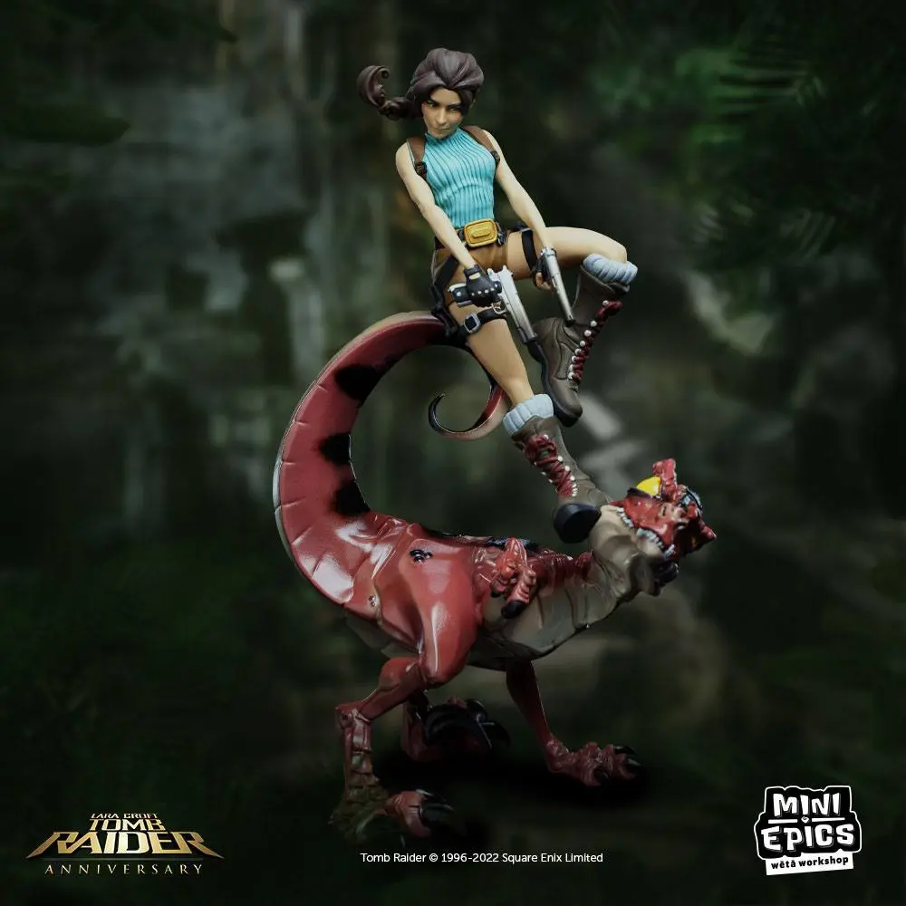 Figurină de vinil Tomb Raider Mini Epics Lara Croft & Raptor 24 cm poza produsului