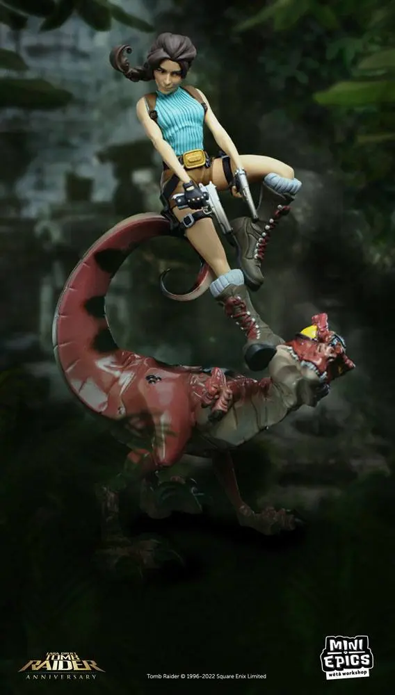 Figurină de vinil Tomb Raider Mini Epics Lara Croft & Raptor 24 cm poza produsului