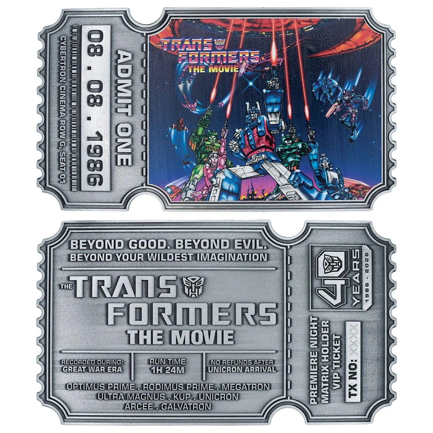 Transformers Replica The Movie 40th Anniversary bilet de film editie limitata 9 x 16 cm poza produsului