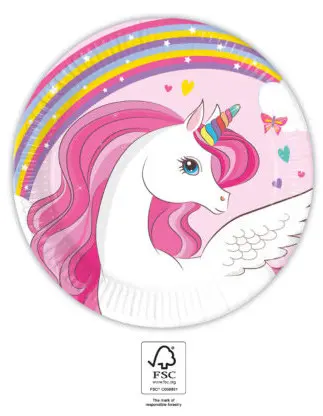 Unicorn Rainbow Colors, Farfurii de hartie Unicorn 8 bucati 20 cm FSC poza produsului