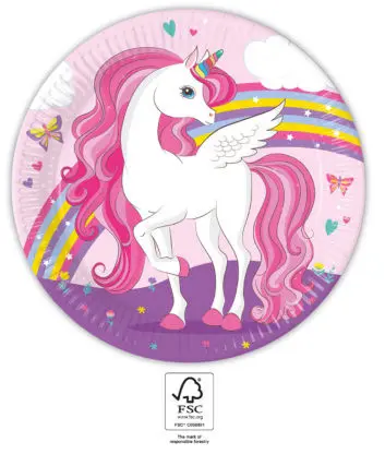 Unicorn Rainbow Colors, Farfurii de hârtie Unicorn 8 bucăți 23 cm FSC poza produsului