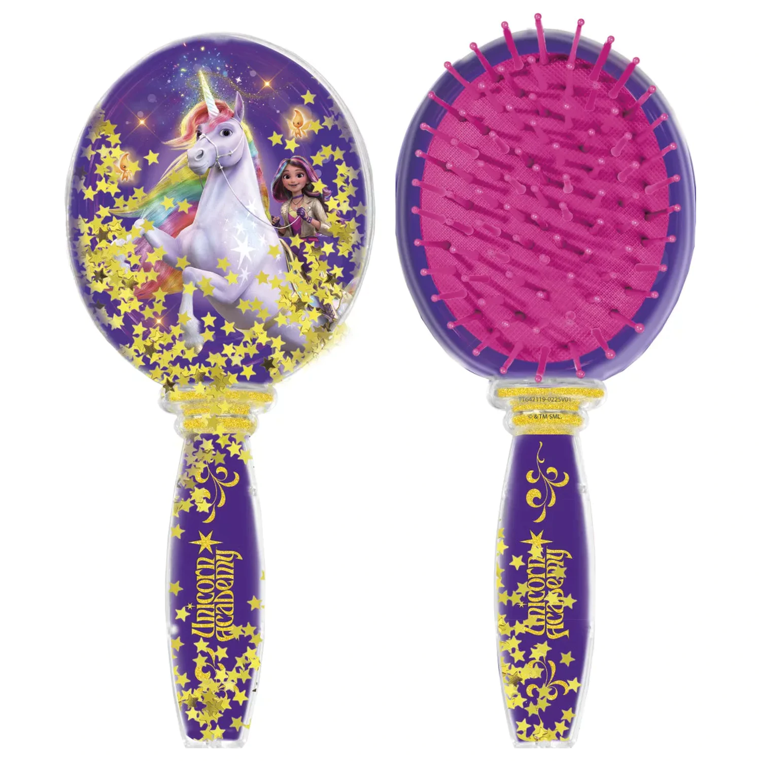 Unicorn Academy Star glitter perie de par, pieptene 18 cm poza produsului