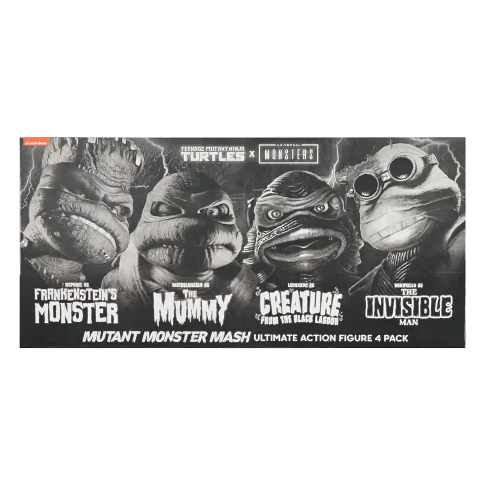 Universal Monsters x Teenage Mutant Ninja Turtles Action Figures set de 4 figurine Broaște Țestoase Alb-Negru 18 cm poza produsului