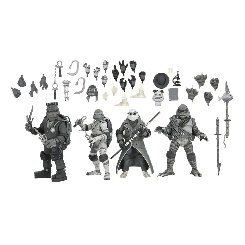 Universal Monsters x Teenage Mutant Ninja Turtles Action Figures set de 4 figurine Broaște Țestoase Alb-Negru 18 cm poza produsului