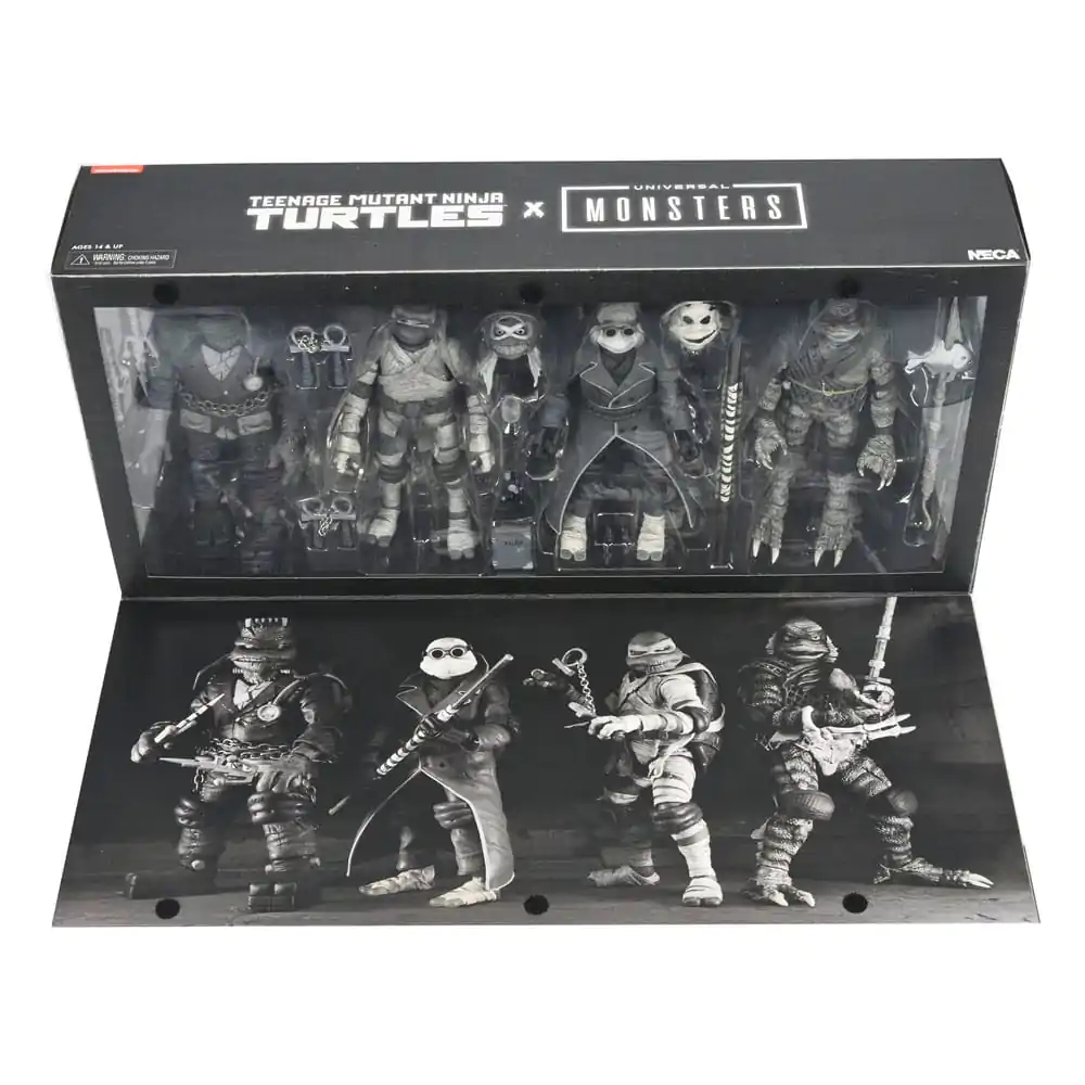 Universal Monsters x Teenage Mutant Ninja Turtles Action Figures set de 4 figurine Broaște Țestoase Alb-Negru 18 cm poza produsului